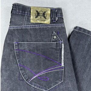 King Maker Mens Straight Leg Jeans Black Faded Purple Contrast Stitch Size 34x28